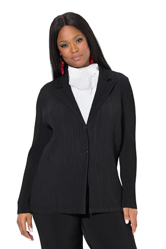 Ulla Popken Damen große Größen Übergrößen Plus Size Plissee-Blazer, Reverskragen, Knopfverschluss schwarz 46+ 839843100-46+ von Ulla Popken