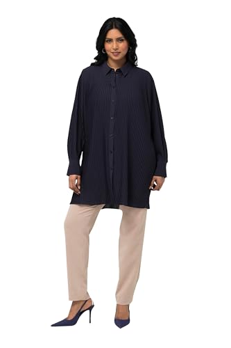 Ulla Popken Damen große Größen Übergrößen Plus Size Plissee-Bluse, A-Linie, Hemdkragen, Langarm Dunkles Marine 54+ 830371120-54+ von Ulla Popken