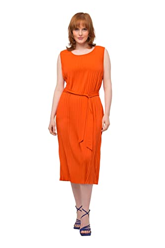 Ulla Popken Damen große Größen Übergrößen Plus Size Plissee-Kleid, A-Linie, Rundhals, ärmellos Hellorange 50+ 816367666-50+ von Ulla Popken