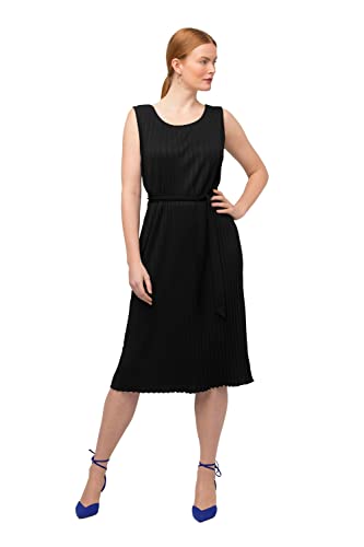 Ulla Popken Damen große Größen Übergrößen Plus Size Plissee-Kleid, A-Linie, Rundhals, ärmellos schwarz 54+ 816367130-54+ von Ulla Popken