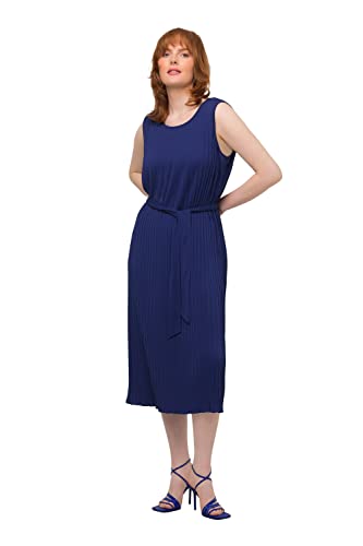 Ulla Popken Damen große Größen Übergrößen Plus Size Plissee-Kleid, A-Linie, Rundhals, ärmellos tiefblau 54+ 816367742-54+ von Ulla Popken