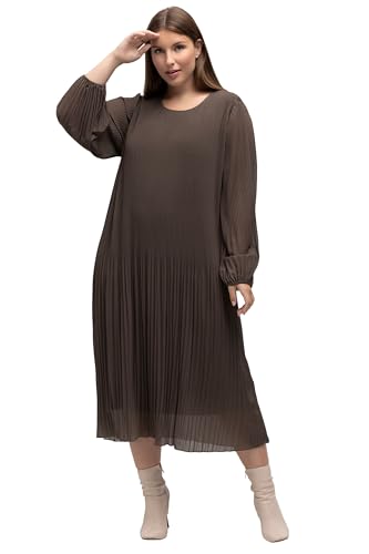 Ulla Popken Damen große Größen Übergrößen Plus Size Plissee-Midikleid, A-Linie, Rundhals, Langarm schwarz 50+ 812881100-50+ von Ulla Popken