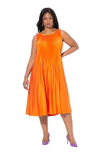 Ulla Popken Damen große Größen Übergrößen Plus Size Plissee-Midikleid, A-Linie, Rundhals, ärmellos Hellorange 50+ 839608666-50+ von Ulla Popken
