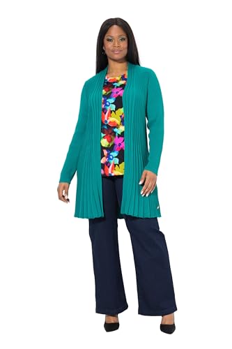 Ulla Popken Damen große Größen Übergrößen Plus Size Plissee-Strickjacke, A-Linie, Schalkragen, Langarm grünblau 46+ 837597460-46+ von Ulla Popken