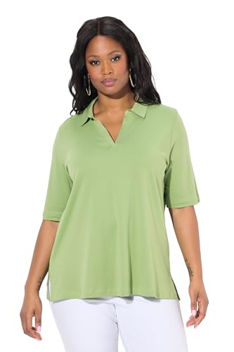 Ulla Popken Damen große Größen Übergrößen Plus Size Poloshirt, A-Linie, Halbarm, Pima Baumwolle erbse 54+ 829256420-54+ von Ulla Popken