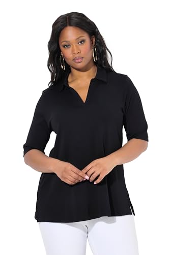 Ulla Popken Damen große Größen Übergrößen Plus Size Poloshirt, A-Linie, Halbarm, Pima Baumwolle schwarz 42+ 829256100-42+ von Ulla Popken