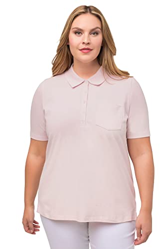 Ulla Popken Damen große Größen Übergrößen Plus Size Poloshirt, Ajour-Rhomben, Polokragen, Halbarm Puder 54+ 818174800-54+, 54-56 von Ulla Popken