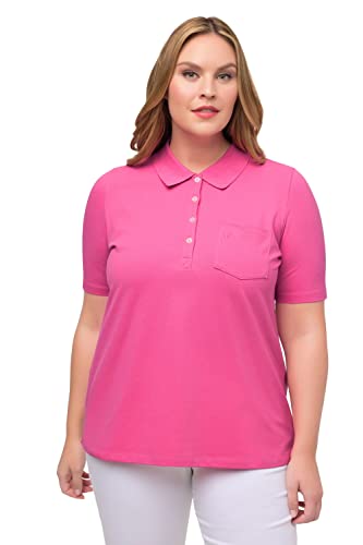 Ulla Popken Damen große Größen Übergrößen Plus Size Poloshirt, Ajour-Rhomben, Polokragen, Halbarm helles pink 42+ 818174805-42+, 42-44 von Ulla Popken