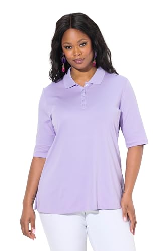 Ulla Popken Damen große Größen Übergrößen Plus Size Poloshirt, Classic, Polokragen, Halbarm, Pima Cotton Lavendel 50+ 820757814-50+ von Ulla Popken
