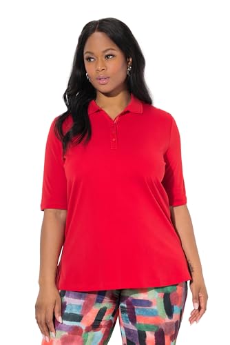 Ulla Popken Damen große Größen Übergrößen Plus Size Poloshirt, Classic, Polokragen, Halbarm, Pima Cotton Salsa 58+ 820757530-58+ von Ulla Popken
