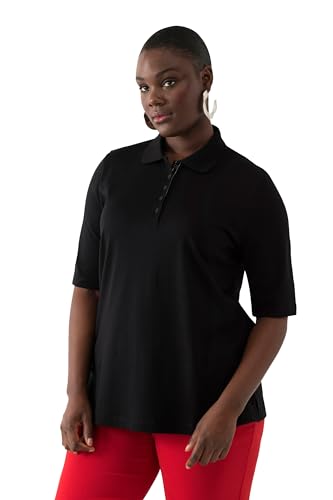 Ulla Popken Damen große Größen Übergrößen Plus Size Poloshirt, Classic, Polokragen, Halbarm, Pima Cotton schwarz 50+ 820757130-50+ von Ulla Popken