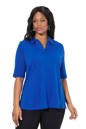 Ulla Popken Damen große Größen Übergrößen Plus Size Poloshirt, Pima Cotton, A-Linie, Polokragen, Halbarm Kobaltblau 58+ 829256750-58+ von Ulla Popken