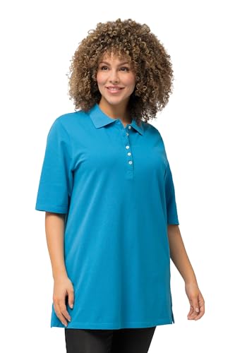 Ulla Popken Damen große Größen Übergrößen Plus Size Poloshirt, Piqué, Polokragen, Samt-Knopfleiste, Halbarm Aqua 50+ 637297739-50+ von Ulla Popken