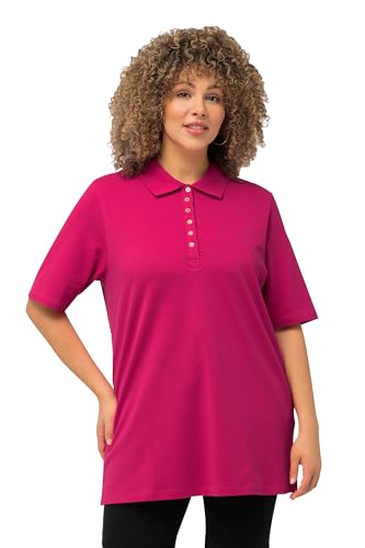 Ulla Popken Damen große Größen Übergrößen Plus Size Poloshirt, Piqué, Polokragen, Samt-Knopfleiste, Halbarm Fuchsia pink 42+ 637297815-42+ von Ulla Popken