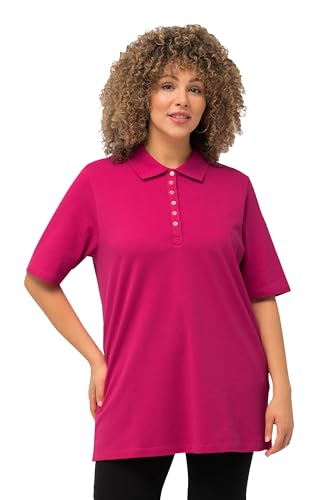 Ulla Popken Damen große Größen Übergrößen Plus Size Poloshirt, Piqué, Polokragen, Samt-Knopfleiste, Halbarm Fuchsia pink 66+ 637297815-66+, 66-68, (637297) von Ulla Popken