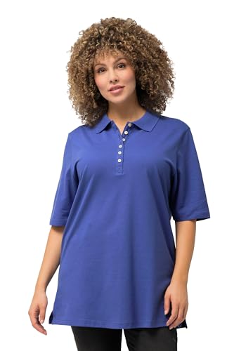 Ulla Popken Damen große Größen Übergrößen Plus Size Poloshirt, Piqué, Polokragen, Samt-Knopfleiste, Halbarm blau lila, 637297, 46-48 von Ulla Popken