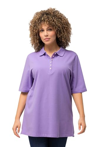 Ulla Popken Damen große Größen Übergrößen Plus Size Poloshirt, Piqué, Polokragen, Samt-Knopfleiste, Halbarm blaues Flieder 46+ 637297811-46+ von Ulla Popken