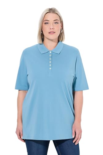 Ulla Popken Damen große Größen Übergrößen Plus Size Poloshirt, Piqué, Polokragen, Samt-Knopfleiste, Halbarm helles Petrol 46+ 637297714-46+ von Ulla Popken