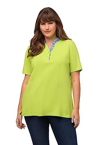 Ulla Popken Damen große Größen Übergrößen Plus Size Poloshirt, Stehkragen, Blütendetails, Classic, Halbarm Limette 42+ 812360400-42+ von Ulla Popken