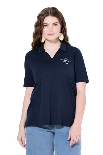 Ulla Popken Damen große Größen Übergrößen Plus Size Poloshirt, Stickerei, Polokragen, Halbarm, Biobaumwolle Marine 54+ 838854130-54+ von Ulla Popken