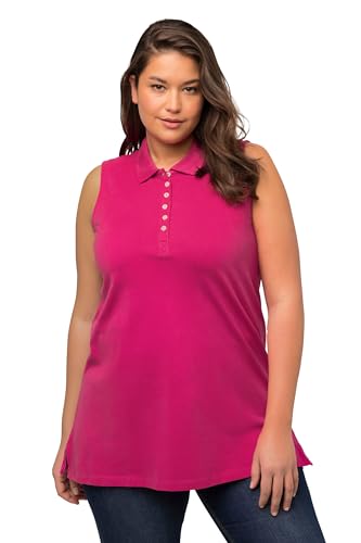 Ulla Popken Damen große Größen Übergrößen Plus Size Polotop, Regular, Polokragen, ärmellos Fuchsia pink 50+ 807315815-50+ von Ulla Popken