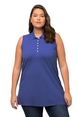 Ulla Popken Damen große Größen Übergrößen Plus Size Polotop, Regular, Polokragen, ärmellos blau lila 54+ 807315720-54+ von Ulla Popken