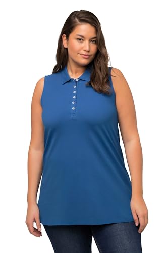 Ulla Popken Damen große Größen Übergrößen Plus Size Polotop, Regular, Polokragen, ärmellos grau blau 58+ 807315744-58+ von Ulla Popken