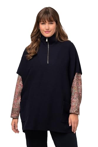 Ulla Popken Damen große Größen Übergrößen Plus Size Poncho, Troyerkragen, Zipper, Oversized, Halbarm Marine 58-64 820879130-3+ von Ulla Popken