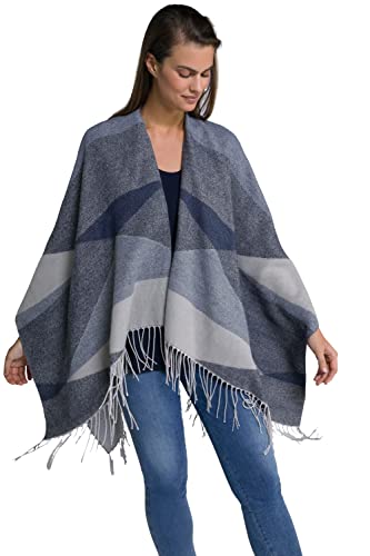 Ulla Popken Damen große Größen Übergrößen Plus Size Poncho, XL-Karo, Fransenkanten grau melange 1Size 801834123-1 von Ulla Popken