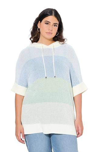 Ulla Popken Damen große Größen Übergrößen Plus Size Pullover, Blockstreifen, Kapuze, Halbarm mintgrün 54+ 825940437-54+ von Ulla Popken
