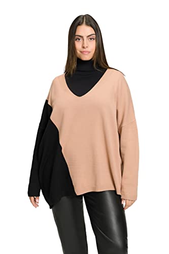 Ulla Popken Damen große Größen Übergrößen Plus Size Pullover, Colorblocking, Oversized, Stehkragen, Langarm Cognac-Sand 46+ 809177311-46+ von Ulla Popken