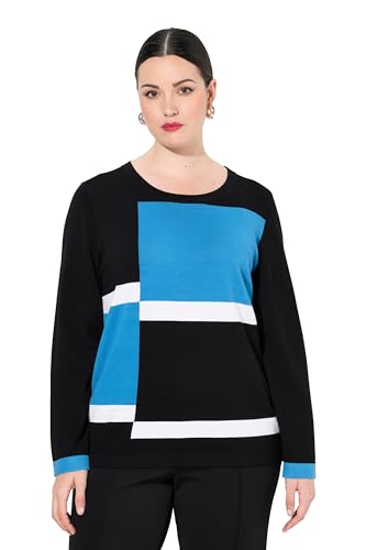 Ulla Popken Damen große Größen Übergrößen Plus Size Pullover, Colorblocking, Rundhals, Langarm schwarz 50+ 831042100-50+ von Ulla Popken
