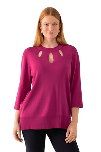 Ulla Popken Damen große Größen Übergrößen Plus Size Pullover, Cut-Outs, Stehkragen, 3/4-Arm, Rippstrick Magenta 46+ 823364810-46+ von Ulla Popken