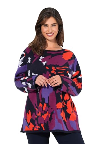 Ulla Popken Damen große Größen Übergrößen Plus Size Pullover, Jacquard-Muster, U-Boot-Ausschnitt, Langarm Marine 58+ 833124770-58+ von Ulla Popken