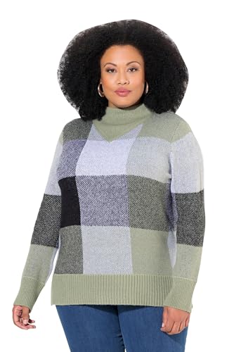 Ulla Popken Damen Pullover, Karomuster, Stehkragen, Langarm, Salbeigrün, 58-60 EU von Ulla Popken