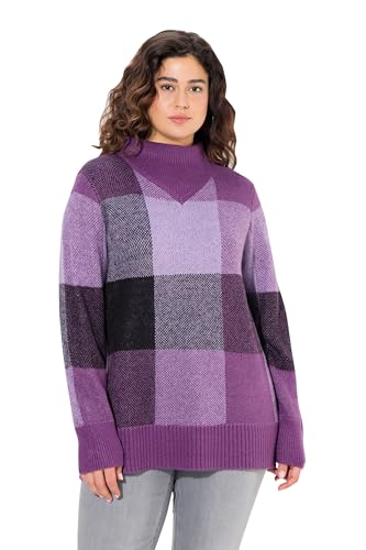Ulla Popken Damen große Größen Übergrößen Plus Size Pullover, Karomuster, Stehkragen, Langarm von Ulla Popken