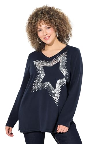 Ulla Popken Damen große Größen Übergrößen Plus Size Pullover, Pailletten-Stern, V-Ausschnitt, Langarm von Ulla Popken
