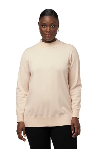 Ulla Popken Damen große Größen Übergrößen Plus Size Pullover, Perlen, Stehkragen, Langarm, weicher Feinstrick vanille 54+ 821500150-54+ von Ulla Popken