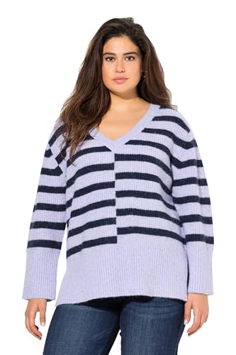 Ulla Popken Damen große Größen Übergrößen Plus Size Pullover, Ringel, Oversized, Rundhals, Langarm blaugrau 50+ 830944812-50+ von Ulla Popken