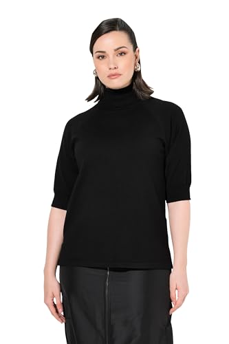 Ulla Popken Damen große Größen Übergrößen Plus Size Pullover, Rollkragen, 3/4-Raglanarm, Rippbündchen schwarz 58+ 830912100-58+ von Ulla Popken