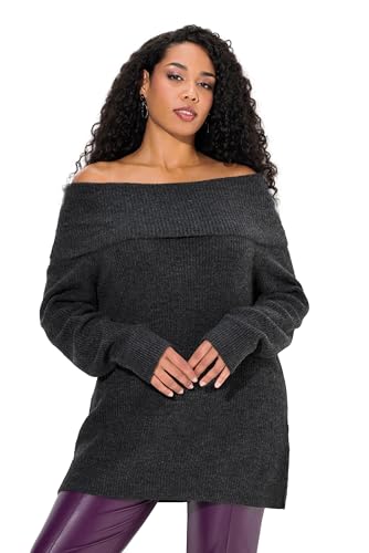 Ulla Popken Damen große Größen Übergrößen Plus Size Pullover, Schulterausschnitt, Langarm, weicher Feinstrick anthrazit Melange 50+ 809581121-50+ von Ulla Popken
