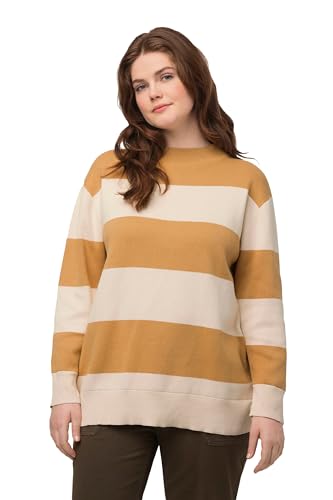 Ulla Popken Damen große Größen Übergrößen Plus Size Pullover, Streifen, Stehkragen, Langarm, Biobaumwolle senf 42+ 812343305-42+ von Ulla Popken