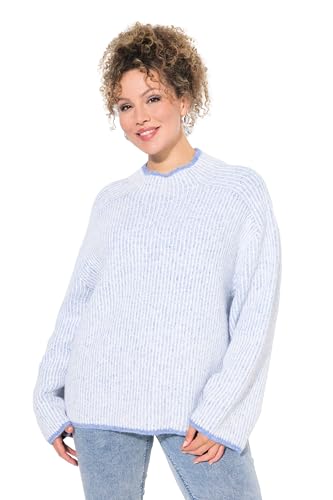 Ulla Popken Damen große Größen Übergrößen Plus Size Pullover, Streifen, Stehkragen, Langarm himmelblau 46+ 837205719-46+ von Ulla Popken