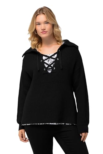 Ulla Popken Damen große Größen Übergrößen Plus Size Pullover, Strukturstrick, Matrosenkragen, Langarm schwarz 50+ 826461100-50+ von Ulla Popken