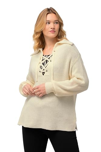 Ulla Popken Damen große Größen Übergrößen Plus Size Pullover, Strukturstrick, Matrosenkragen, Langarm vanille 58+ 826461150-58+ von Ulla Popken