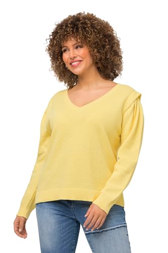 Ulla Popken Damen große Größen Übergrößen Plus Size Pullover, Strukturstrick, V-Ausschnitt, Langarm zitronengelb 46+ 816361605-46+ von Ulla Popken