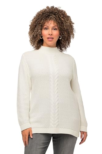 Ulla Popken Damen große Größen Übergrößen Plus Size Pullover, Strukturstrick, Zopfmuster, Rundhals, Langarm Offwhite 46+ 813623200-46+ von Ulla Popken