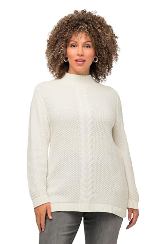 Ulla Popken Damen große Größen Übergrößen Plus Size Pullover, Strukturstrick, Zopfmuster, Rundhals, Langarm Offwhite 54+ 813623200-54+ von Ulla Popken