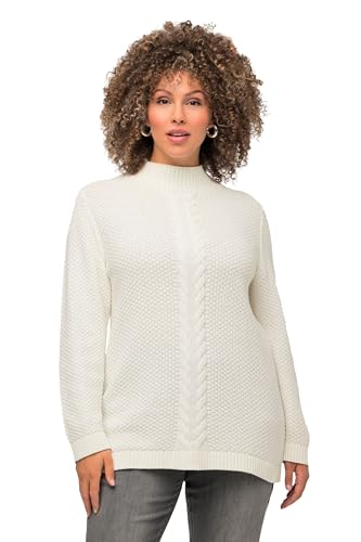 Ulla Popken Damen große Größen Übergrößen Plus Size Pullover, Strukturstrick, Zopfmuster, Rundhals, Langarm Offwhite 54+ 813623200-54+ von Ulla Popken