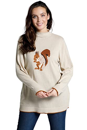 Ulla Popken Damen große Größen Übergrößen Plus Size Pullover, Tiermotiv, Stehkragen, Langarm, weicher Strick beige 50+ 800817300-50+ von Ulla Popken